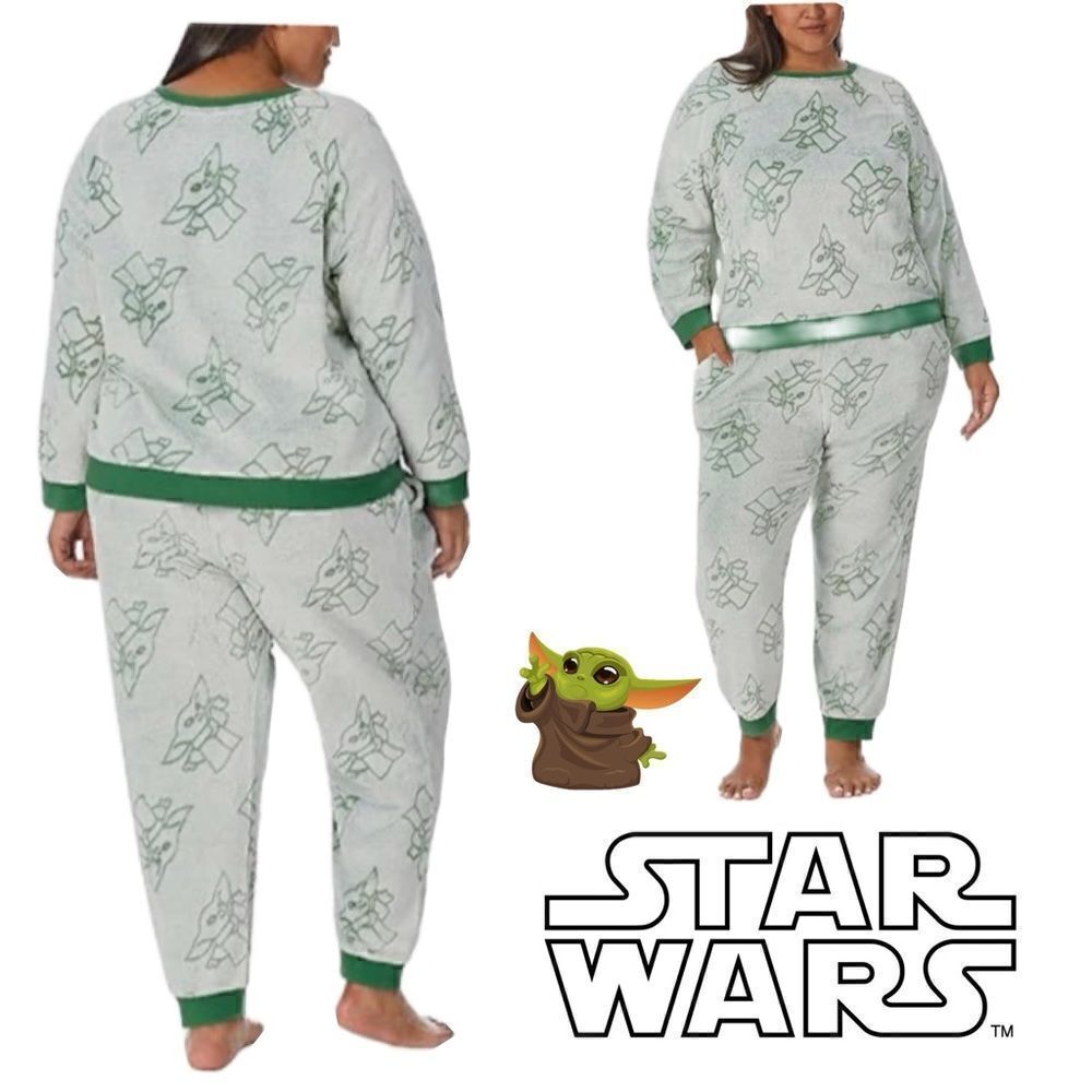 Star Wars The Mandalorian yoda Womens 2-Piece Fleece Jogger Lounge Set X…